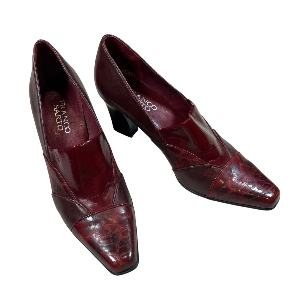 Franco Sarto Tapas Burgundy Croc Embossed Block Heel Pumps Womens 6M Red Shoes